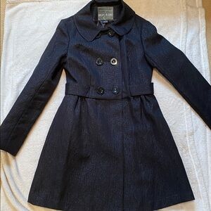 Mac & Jac black shimmer pea coat cotton blend self belt round collar Sz 6